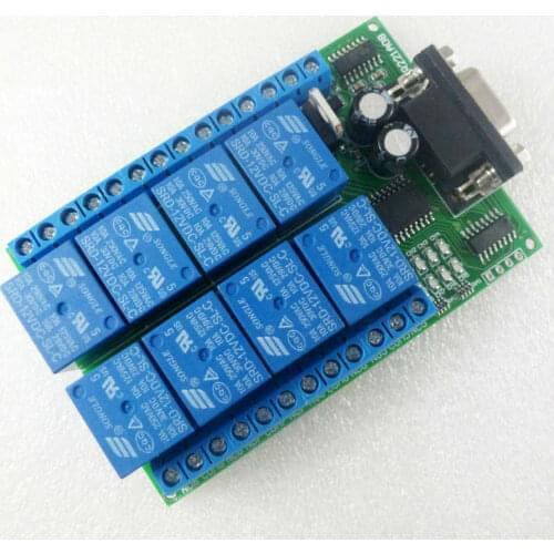 R221A08 12VDC 8ch Serial Port Relay DB9 UART RS232 Switch for control Home lighting Electric water heater