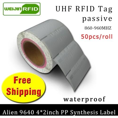 RFID tag UHF sticker Alien 9640 PP paper 915mhz868mhz 860-960MHZ Higgs3 EPC 6C 50pcs free shipping adhesive passive RFID label