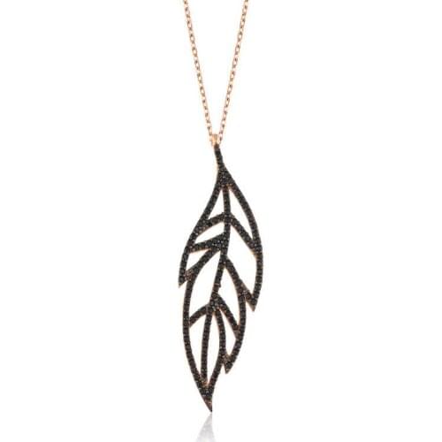Silver Black Leaf Lady Necklace