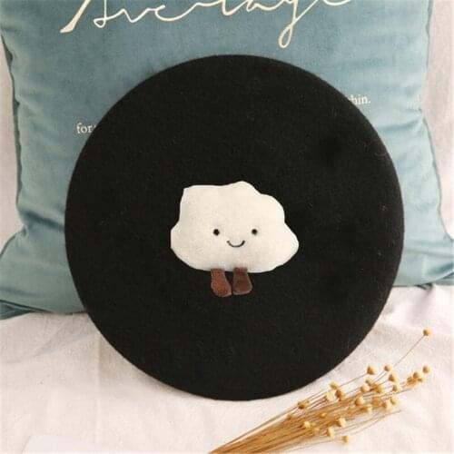 Beret Hat Women Bonnets Cute Vintage College Sailor Black Woolen Clouds Beanies Retro Sweet Painter Hat Wholesale