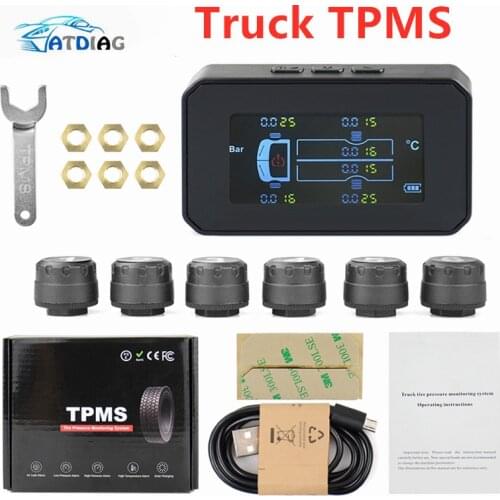For Truck Car TPMS Tire Pressure Monitoring System 6PCS External Sensor LCD Color Screen Monitoring Tire Pressure Range