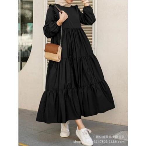 Vintage Ruffles Muslim Women Dress Long Sleeve Spring Turkey Moroccan Kaftan Casual Abaya Hijab Dresses Vestido Long Maxi Abaya