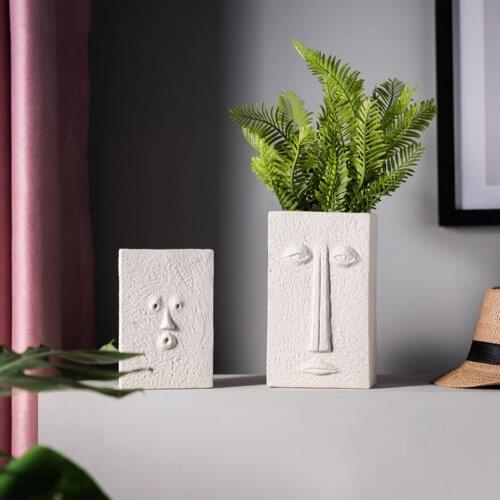 Nordic Flower Vase Human Face Design White Ceramic Vase Creative Flower Pot Home Office Table Decoration Modern Ornaments