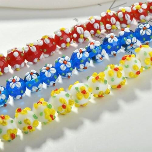 Hand drawn vintage style 50pcs/lot cartoon flowers rounds shape Straight hole glass beads diy jewelry earring/bracelet accessory