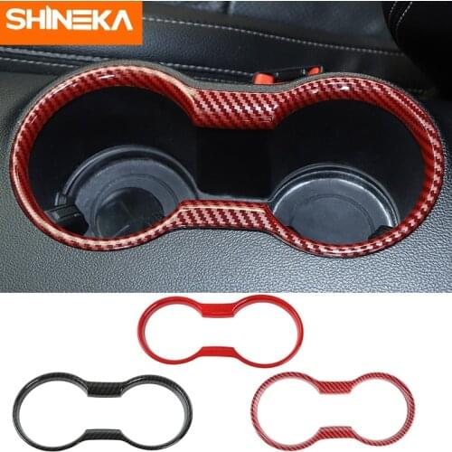SHINEKA Interior Mouldings For Ford Mustang Car Front Water Cup Holder Cover Decoration Frame Sticker For Ford Mustang 2015-2019