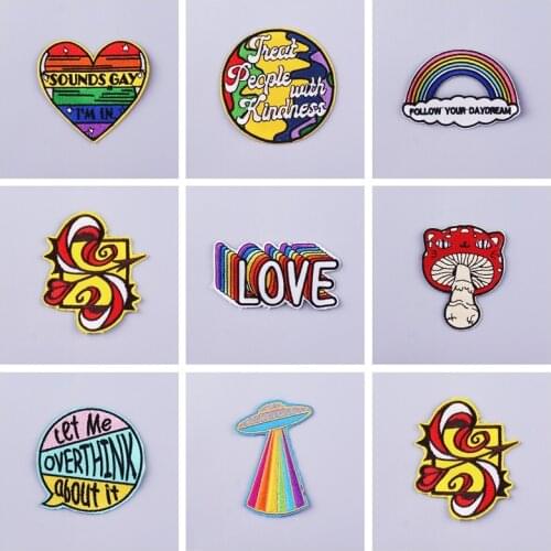 Rainbow Patches Pack Embroidered Patch For Clothing Letter Mushroom Sewing Badge Heart Patch Iron On Patches On Clothes Applique