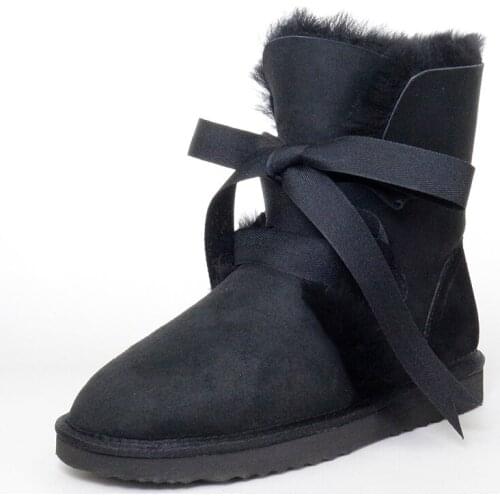 UVWP Top Quality Fashion Women Snow Boots Genuine Sheepskin Leather Winter Boots 100% Natural Fur Warm Wool Women Shoes