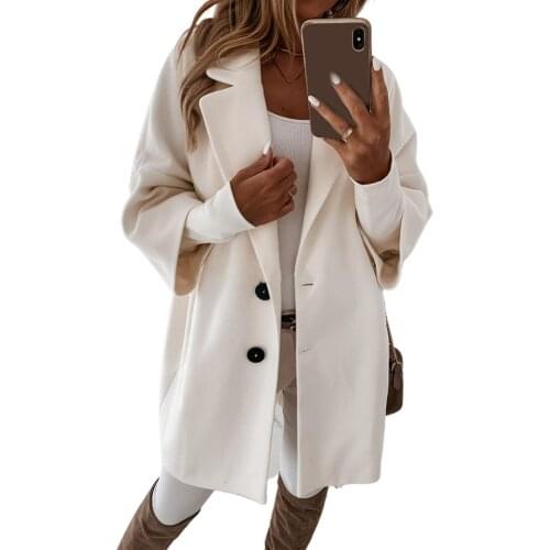 Women Casual Autumn Winter 3/4 Sleeve Pockets Buttons Long Coat Loose Jacket Women Autumn Pockets Buttons Long Coat Loose Jacket
