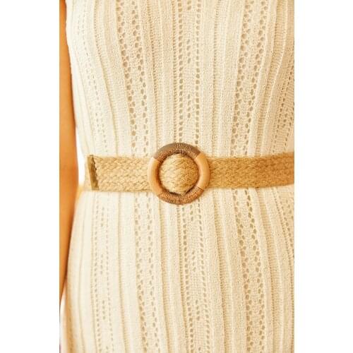 Womens Stone Block Buckled Straw Belt natural 2021 fashion design trend knitted stylish solid summer healthy