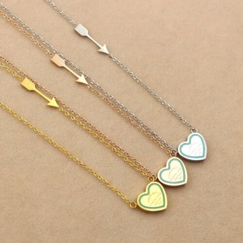 Martick New Arrival Lady Fashion Gift Necklace Blue/Pink Heart Pendant With Arrow Design For Woman Europe Brand Jewelry P25