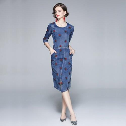 2021 New Women Dresses A-LINE Printing Mid-Calf O-Neck Elegant Women Dress Office Lady Vintage Party Night Women Autumn Dresses