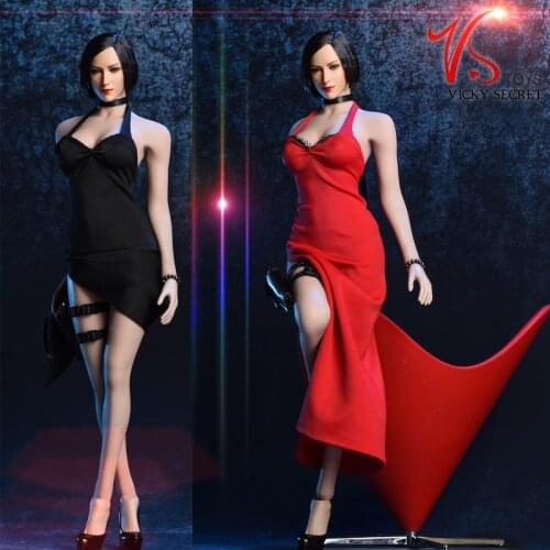 Black/Red 1/6 Scale Sexy Evening Dress with high-heel shoes Arm band Cervical band Leg hanging holster for 12" action figure toy