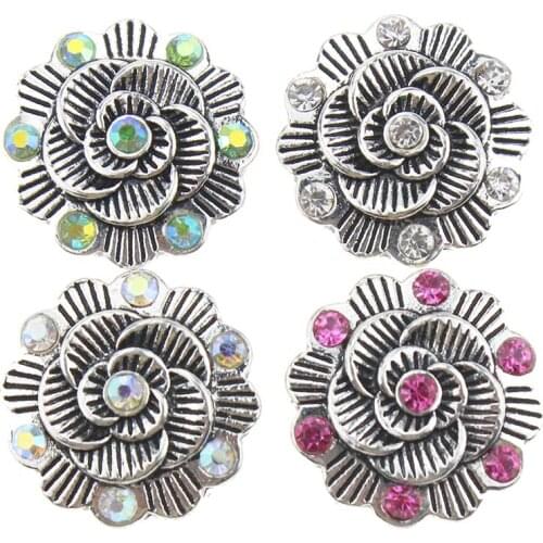 10pcs/lot Christmas Snap Button Jewelry Rhinestone Snowflakes Flower 18mm Snap Buttons Fit Leather Silver Snaps Bracelet Bangles