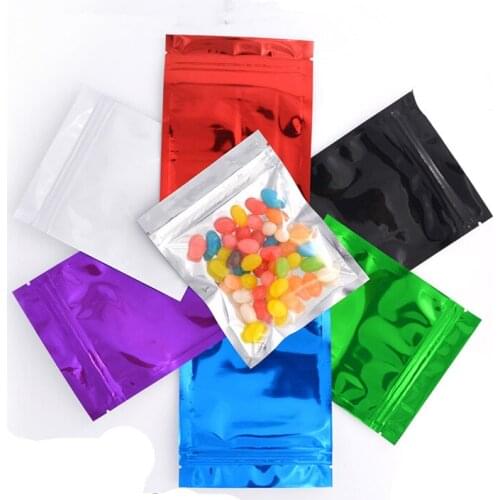 100pcs/lot Multi-size Colorful Aluminum Foil Clear Ziplock Packing Bag Self Seal Food Packaging Bag Resealable Zip Lock Bag