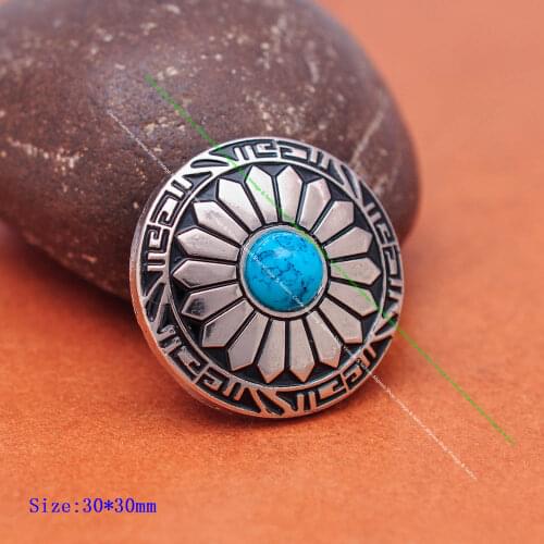 10X Cowboy Silver Sun Flower Carved Sky Blue Turquoise Leathercraft Craft Hair Accessories Sewing Shank Button Concho Connector