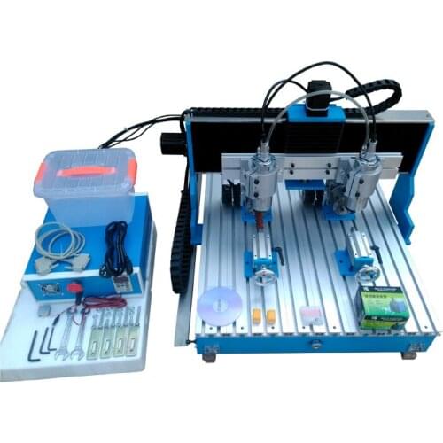 4 Axis CNC Router 6090 Linear Guide Rail Carving Machine 1.5KW Two Spindles USB Parallel port Metal Milling