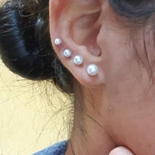 4Pcs 3/4/5/6mm Cute White Pearl Ear Stud Earring 18G Rod Conch Piercing Helix Piercing Tragus Cartilage Earrings Body Jewelry