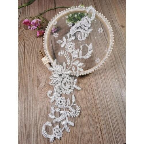 4Pcs 10X30cm Lace Applique Flower Sewing Ivory Embroidered Bridal Dress Wedding Decorative Sewing Trim DIY Craft