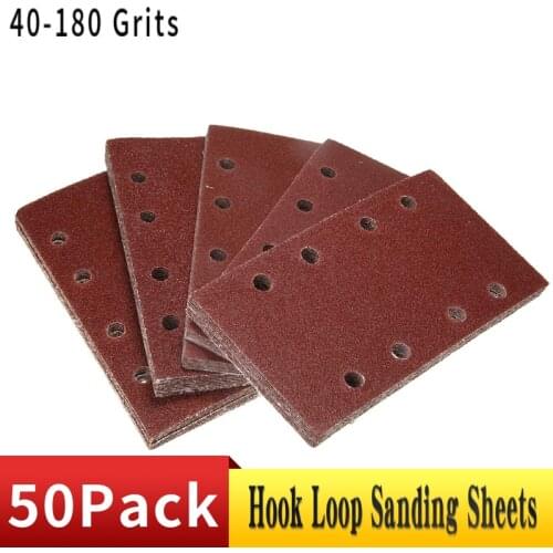 50 Pack 93*185mm Square Sandpaper 40-180 Grit Hook And Loop Sanding Sheets Aluminum Oxide For Orbital Palm Sander Polishing