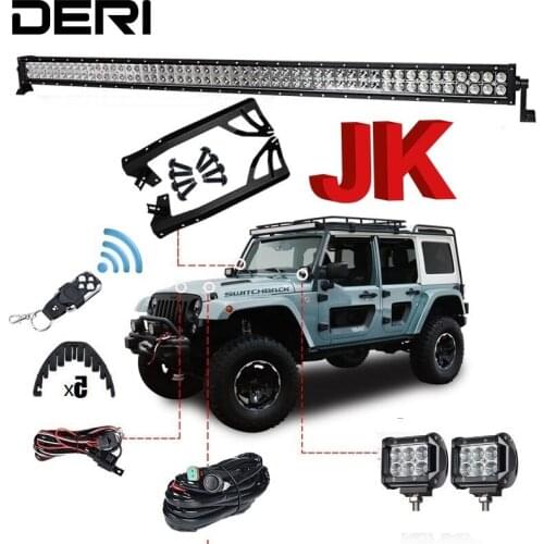 52 inch 300W Dual Row Combo Straight Offroad LED Light Bar 18W Work Light + Remote Control Switch For JEEP Wrangler JK 07-17 Kit