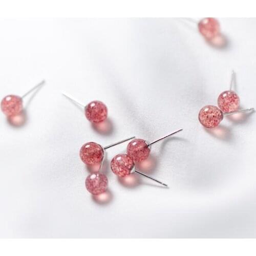 6MM Small 1pair 100% Real. 925 Sterling Silver Fine Jewelry Round Natural Strawberry Quartz Stone Stud Earrings gtle2074