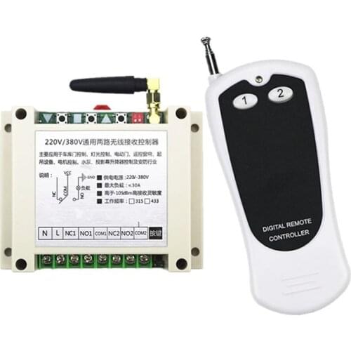 AC220V 250V 380V 30A 2CH RF Remote Control Switch System Transmitter + Receiver 2ch relay smart home z-wave