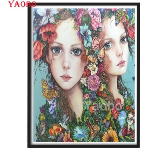 Butterfly Flower Fairy Twin Girls 5d diy diamond painting full square round drill diamond embroidery sale mosaic home decoration