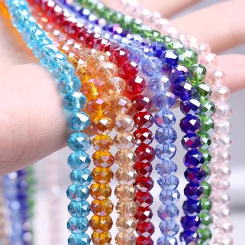 ZHUBI Crystal Round AB Oval Beads 8/10/12MM Faceted Rondelle Glass Beads Crafts Wholesale Needlework Accessories for Jewelry