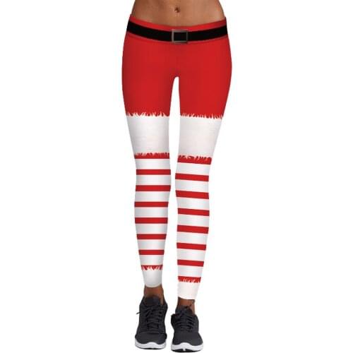 Free Shipping Womens Cute Digital Print Ankle Length Santa Claus Skinny Leggings 3SZ60078