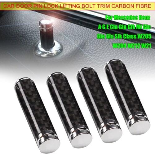 4PCS Carbon Fibre Car Door Pin Lock Lifting Bolt Trim For Mercedes Benz A C E Cla Gla Glk Ml Glc Gle Gls Slk Class W205 W204