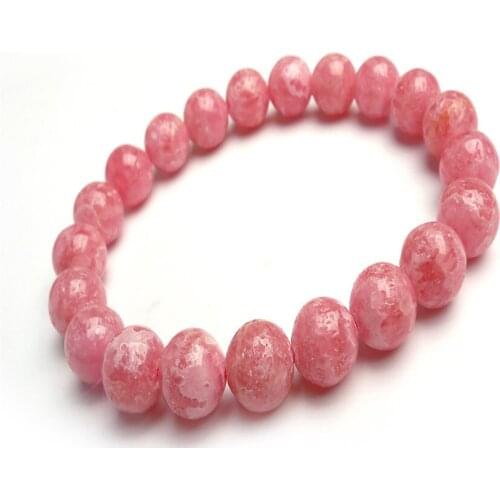 9mm Genuine Natural Rose Pink Rhodochrosite Charm Bracelets For Women Unique Fashion Jewelry Round Beads Bracelet Free Shipping
