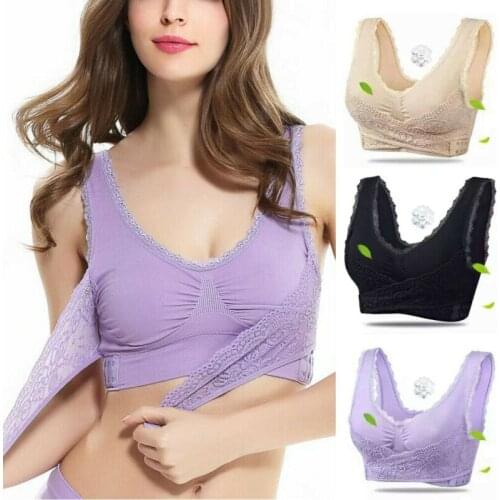 New Women Ladies Seamless Magic Wireless Lift Bra Front Cross Side Buckle Lace Sexy Breathable