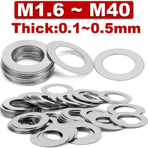 Din988 304 Stainless Steel Ultra Thin Flat Washer 0.1 0.2 0.3 0.5mm High Precision Ultra Thin Adjustment Gasket M2~M40 10Pcs