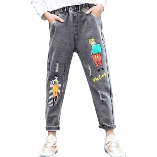 Jeans For Girls Cartoon Pattern Kids Jeans For Girls 2021 Newest Jeans Kid Spring Autumn Childrens Clothes 6 8 10 12 14