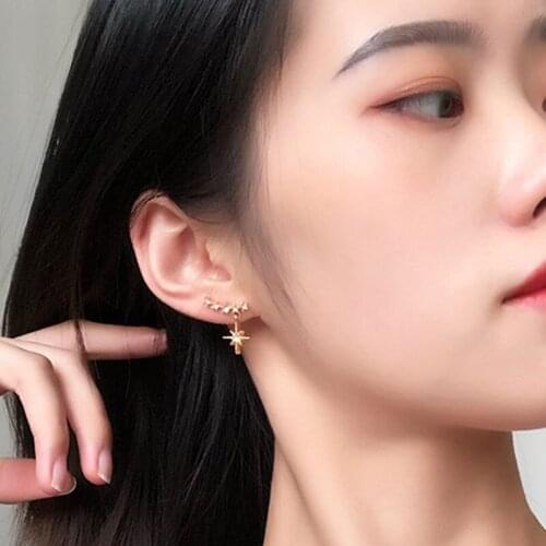 Elegant Fashion Gold/Silver Color Sweet Sparkling Rhinestone Crystal Star Hanging Stud Earrings For Women Girl Wedding Jewelry