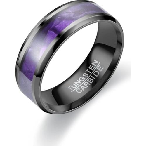 AsJerlya 2021 8mm New Product Purple Patch Black Titanium Steel Ring Personality Ring Stainless Steel Couple Ring For Women Gift
