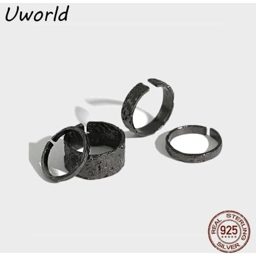 Black tin foil silver finger ring S925 Sterling Silver Open Rings for women Punk Handmade Jewelry Adjustable