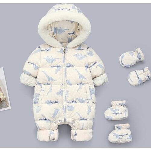 Hooded Plus Velvet Warm Newborn Snowsuit Baby Girls Overalls Toddler Boys Jumpsuit Russian Winter Baby Rompers