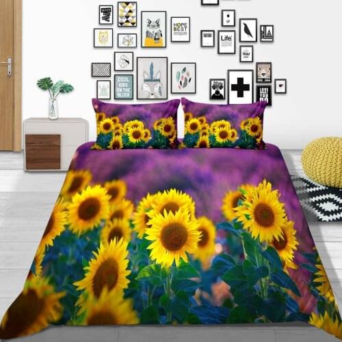Thumbedding Weird Purple Bedding Set Sunflowers Classic Duvet Cover Single King Queen Twin Full Double Comfortable Bed Set