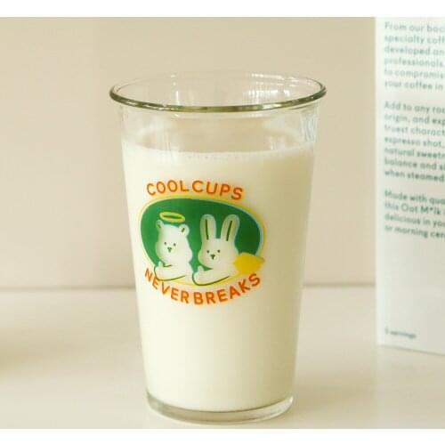 Korean Style Retro Cute Transparent Glass Water Cup Illustration Cartoon Milk Cup Coffee Cup Student