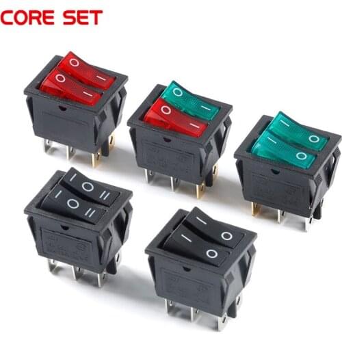 KCD6 Rocker Switch Transparent Red Green With LED light Single Double Connect 4 Pin 6 Pin 2 Gear ON OFF 15A 20A Silver Contact