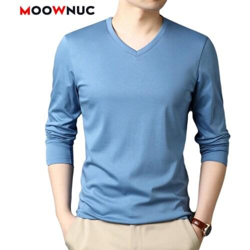 Summer T-Shirt Men 2021 Long Sleeve Thin Streetwear New Mercerized Cotton Slim Solid Trendy Clothes T-Shirt Ventilation MOOWNUC
