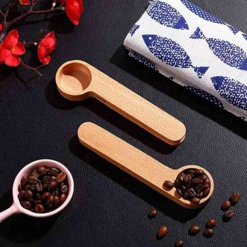 Hot 5 Pcs Wooden Coffee Scoop and Bag Clip Measure Spoon Bags Sealer Measuring Spoon for Beans Espresso Coffee Tea