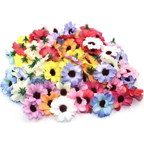 Hot 50 pièces de 4 cm multicolore marguerite fleur tête mini soie fleurs artificielles, pour bricolage décoration de la maison b