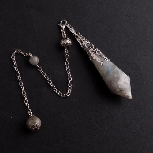 Labradorite Natural Stone Pendulum Reiki Chakra Necklace Pyramid Hexagonal Pendulo Opalite Crystal Pendant Amulet Pendule