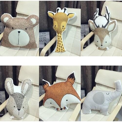 Cartoon Animals Fox Rabbit Bear Giraffe Deer Elephant Cushion Baby Calm Sleep Pillow Nordic Kids Room Decoration Toy Photo Props