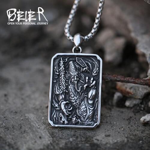 Beier Stainless Steel Hell Messenger Pendant Chain Necklace men Jewelry LLLHP181P