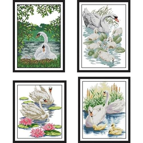 White Swan Pattern Counting Cross Stitch 11CT 14CT Cross Stitch Set Animal Embroidery Set DIY Manual Needlework Home Decoration