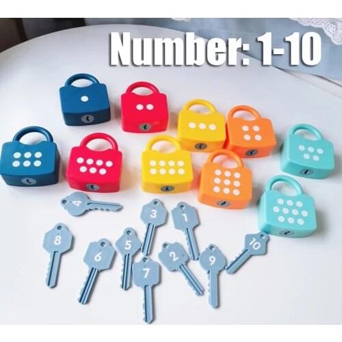 Montessori Locks Key Match Set Toys for Kids Numbers Color Cognitive Children Early Education Kindergarten Teaching Materials