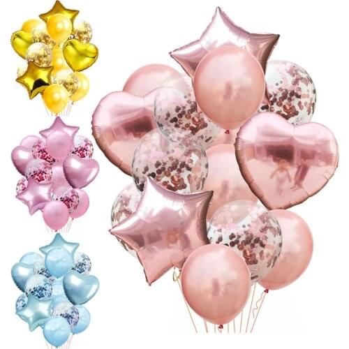 14pcs/lot Mixed Rose Gold Balloon Confetti Set Birthday Party Balloon Air Ball Wedding Birthday Ballon Decor Baloon DIY